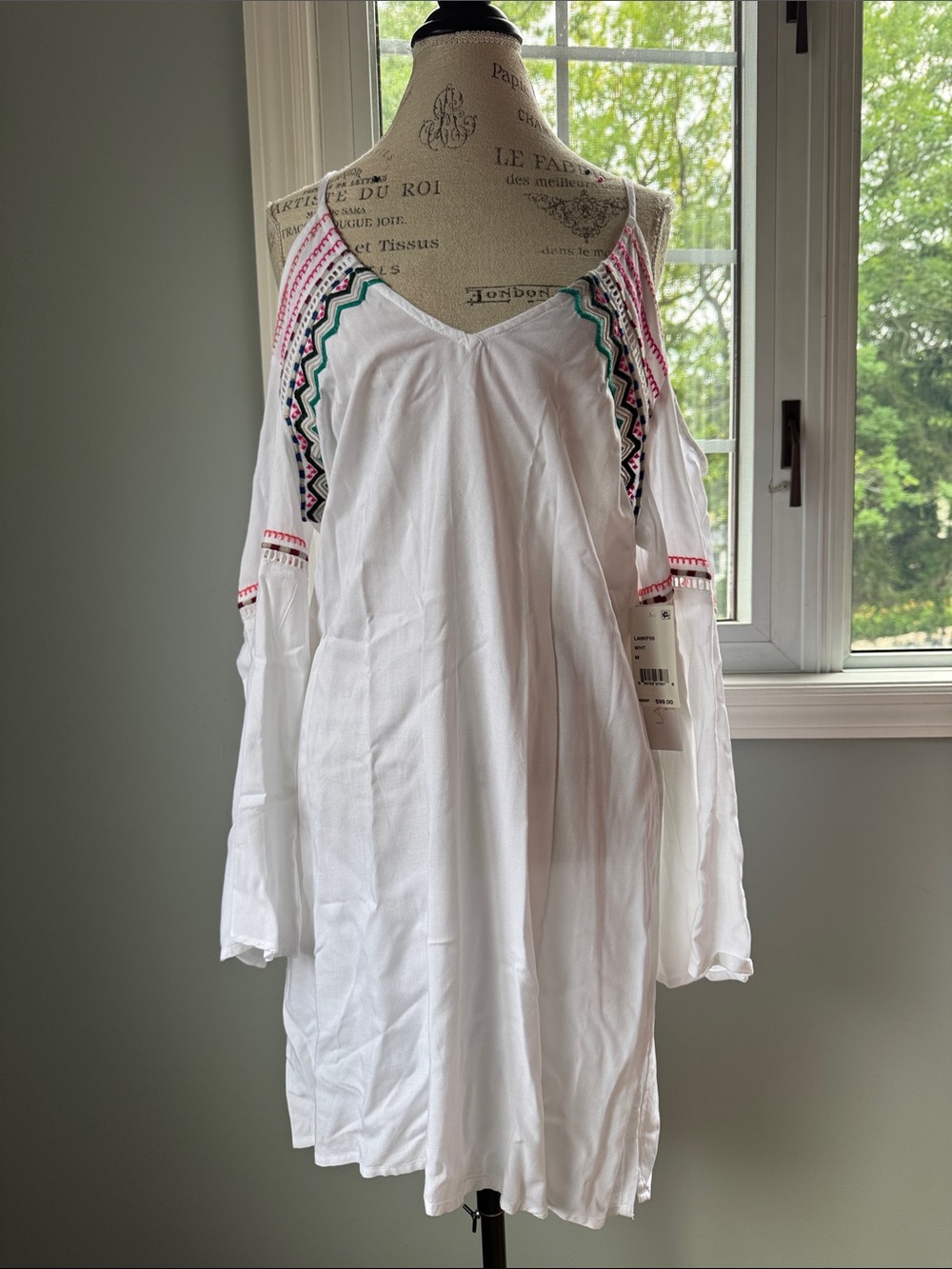 La Blanca embroidered cold shoulder, bell sleeve swimsuit, cover-up, mini dress